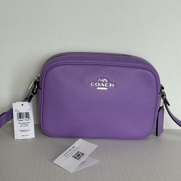 NWT Coach Jamie Refined Pebble Leather Camera Bag CR110 in Silver/Iris - Picture 13 of 16